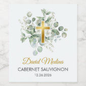 Étiquette Pour Bouteilles De Vin Baptême catholique Aquarelle Vert Feuilles religie (Étiquettes simples)