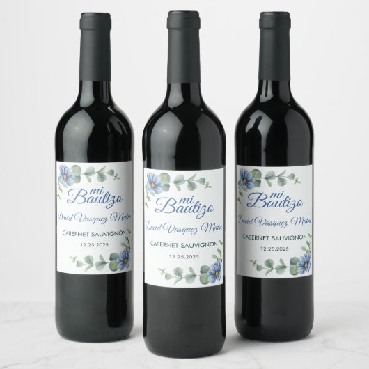Étiquette Pour Bouteilles De Vin Baptême catholique Bautizo Green Feuilles Fleurs b (Bouteilles)