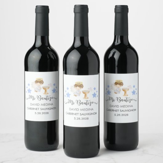 Étiquette Pour Bouteilles De Vin Baptême En Espagnol Aquarelle Personnalisable Ange (Bouteilles)