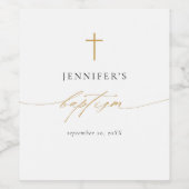 Étiquette Pour Bouteilles De Vin Baptême et croix d'or (Étiquettes simples)