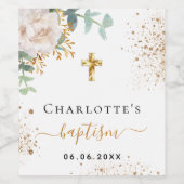 Étiquette Pour Bouteilles De Vin Baptême fleurie garçon fille nom croix or (Étiquettes simples)