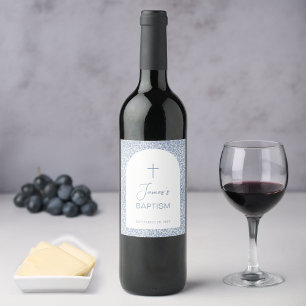 Étiquette Pour Bouteilles De Vin Baptême garçon bleu blanc motif floral arche Scrip