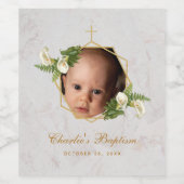 Étiquette Pour Bouteilles De Vin Baptême Photo Floral Calla Lilies Marbre Or (Étiquettes simples)