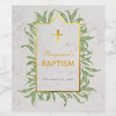 Étiquette Pour Bouteilles De Vin Baptême Verdure Faux Gold Cross Marbre Botanique (Étiquettes simples)