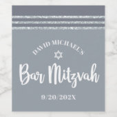 Étiquette Pour Bouteilles De Vin Bar Mitzvah Silver Grey Tallit Bold Script Moderne (Étiquettes simples)