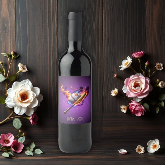 Étiquette Pour Bouteilles De Vin Baseball en feu.