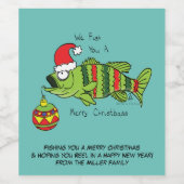 Étiquette Pour Bouteilles De Vin Basse de Noël amusant Pêche Poisson Cute Cartoon (Étiquettes simples)