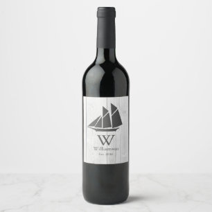 Étiquette Pour Bouteilles De Vin Bateau à voile gris élégant en blanc nautique en b