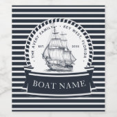 Étiquette Pour Bouteilles De Vin Bateau moderne bleu marine (Étiquettes simples)
