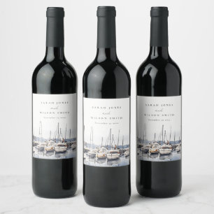Étiquette Pour Bouteilles De Vin Bateaux côtiers en boue à Harbour Mariage