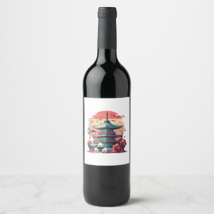 Étiquette Pour Bouteilles De Vin Bâtiment d'art coloré du Japon