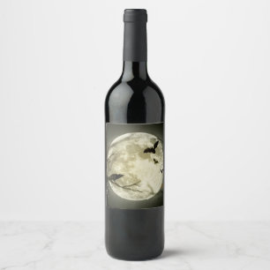 Étiquette Pour Bouteilles De Vin Battes par la lune Halloween