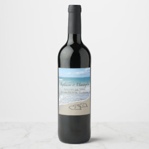 Étiquette Pour Bouteilles De Vin Beach Wedding Hearts