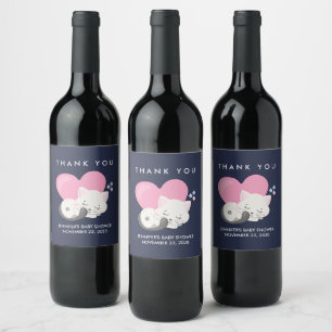 Étiquette Pour Bouteilles De Vin Beau Baby shower blanc de chaton dormant