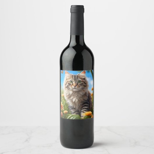 Étiquette Pour Bouteilles De Vin Beau chats beau jardin (Devant)
