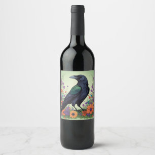 Étiquette Pour Bouteilles De Vin Beau Corbeau Noir