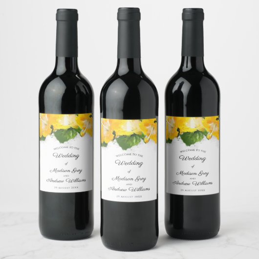 Étiquette Pour Bouteilles De Vin Beau Hibiscus Jaune Mariage d'art (Bouteilles)