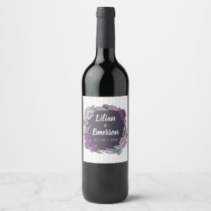 Étiquette Pour Bouteilles De Vin Beau Mariage d'impression florale Lilac & Lavender
