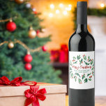 Étiquette Pour Bouteilles De Vin Beau Red Green Holly Berry Custom Christmas<br><div class="desc">De beaux feuilles vert aquarelle avec des baies rouges saintes décorent cette jolie famille de étiquettes de vin de Noël. Personnalisez le script festif des fêtes rouges avec votre nom de famille au centre de ce magnifique motif botanique.</div>
