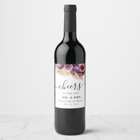 Étiquette Pour Bouteilles De Vin Beauté tendance violet Figs & Pampas (Devant)