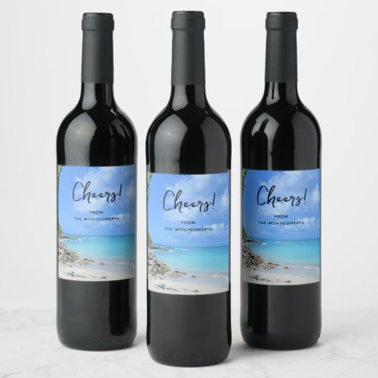 Étiquette Pour Bouteilles De Vin Beautiful Turquoise Tropical Beach Cheers (Bouteilles)