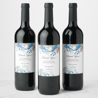 Étiquette Pour Bouteilles De Vin Beaux Oiseaux et Feuillage à l'Aquarelle Merci