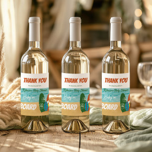 Étiquette Pour Bouteilles De Vin Bébé à bord surf Baby shower de plage tropical