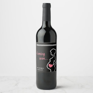Étiquette Pour Bouteilles De Vin Bébé Bientôt Noir Faire-part de grossesse