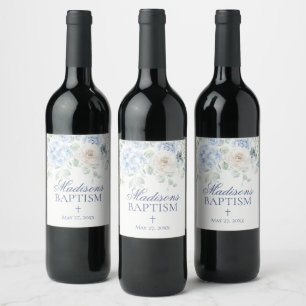 Étiquette Pour Bouteilles De Vin Bébé Floral bleu en Fleur Baby shower Hydrangea