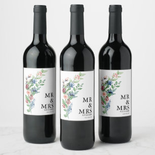 Étiquette Pour Bouteilles De Vin Belle aquarelle Floral Bouquet Mariage