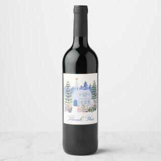 Étiquette Pour Bouteilles De Vin Belle Chapelle de Mariage à Monogramme Bleu