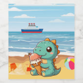 Étiquette Pour Bouteilles De Vin Belle glace manger dino à la plage (Étiquettes simples)