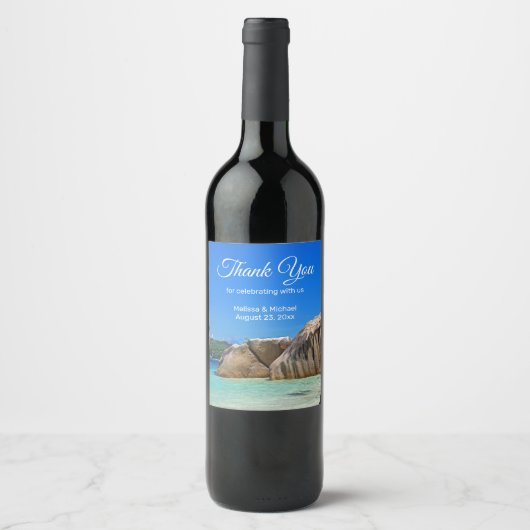 Étiquette Pour Bouteilles De Vin Belle Mer Tropicale avec Côte Rocheuse Couverte (Devant)