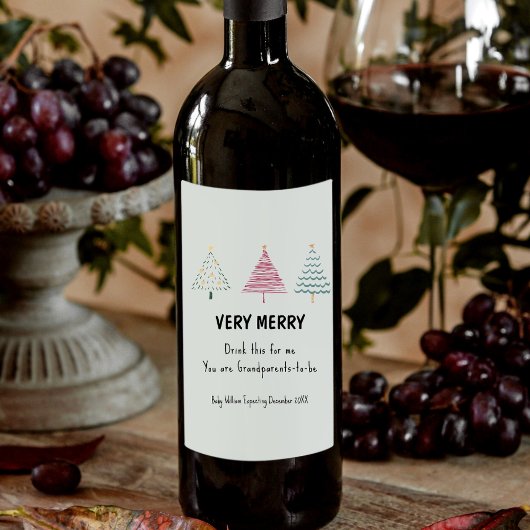 Étiquette Pour Bouteilles De Vin Belle Noël Arbre Grossesse Faire-part Parents