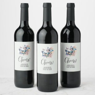 Étiquette Pour Bouteilles De Vin Belle papillons et Mariage de fleurs