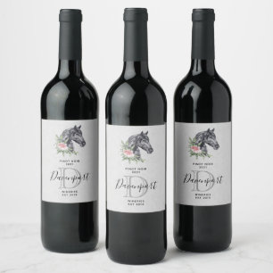 Étiquette Pour Bouteilles De Vin Belle Tête de Cheval Aquarelle Vin de fabrication 