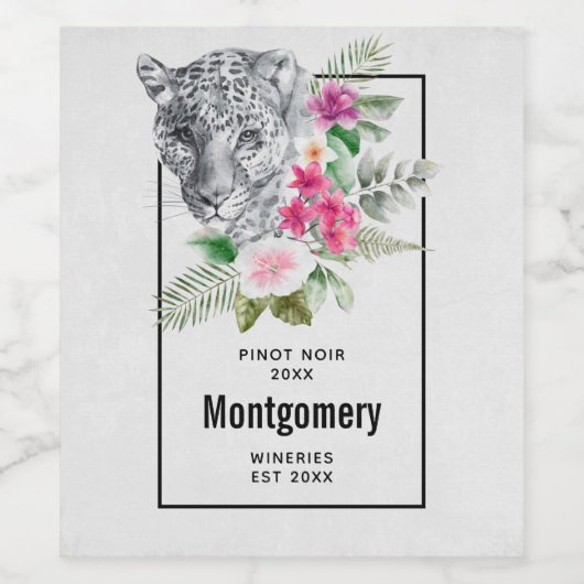 Étiquette Pour Bouteilles De Vin Belle Tête de léopard dans la vinification d'aquar (Étiquettes simples)