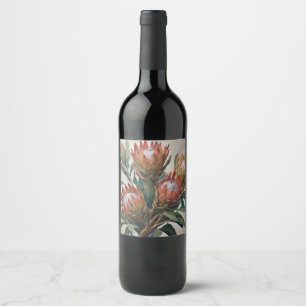 Étiquette Pour Bouteilles De Vin Belles fleurs de Protea d'Afrique du Sud