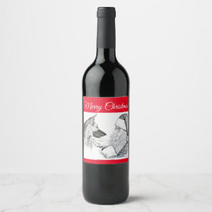 Étiquette Pour Bouteilles De Vin Berger allemand et Père Noël - Joyeux Noël