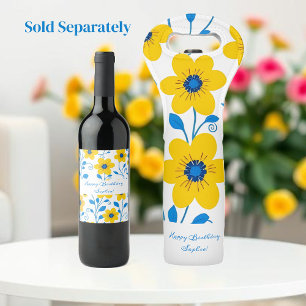 Étiquette Pour Bouteilles De Vin Beurre jaune et bleu floral