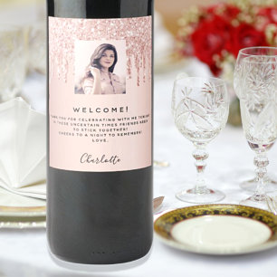 Étiquette Pour Bouteilles De Vin Bienvenue fête d'anniversaire photo rose parties s