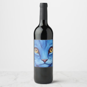 Étiquette Pour Bouteilles De Vin Big Blue Cat