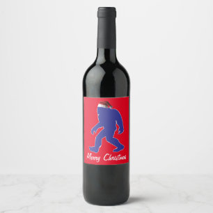 Étiquette Pour Bouteilles De Vin Bigfoot portant un chapeau de Père Noël