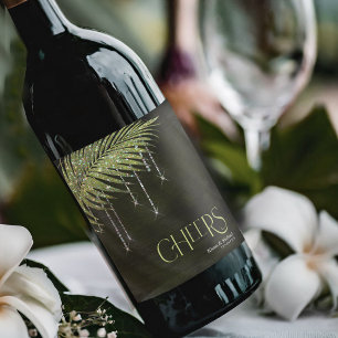 Étiquette Pour Bouteilles De Vin Bijoux Mariage feuille de palme Cheers vert ID830