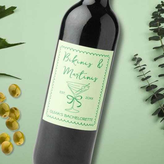 Étiquette Pour Bouteilles De Vin Bikinis et martinis à main tiré
