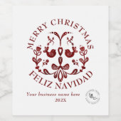 Étiquette Pour Bouteilles De Vin Bilingue Noël Espagnol Bourgogne Oiseaux (Étiquettes simples)