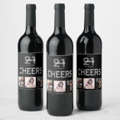 Étiquette Pour Bouteilles De Vin Birthday party custom photo collage black cheers (Bouteilles)