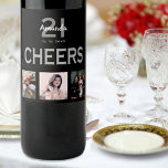 Étiquette Pour Bouteilles De Vin Birthday party custom photo collage black cheers<br><div class="desc">A bottle label for a 21st (or any age) birthday party, celebrating her life with a collage of 3 of your photos. Personalize and add a name, age 21 and a date. Date of birth or the date of the party. White and gray colored letters. The text: Cheers. Elegant, classic...</div>
