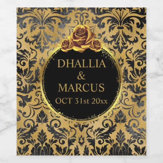 Étiquette Pour Bouteilles De Vin Black And Gold Goth Pattern (Étiquettes simples)