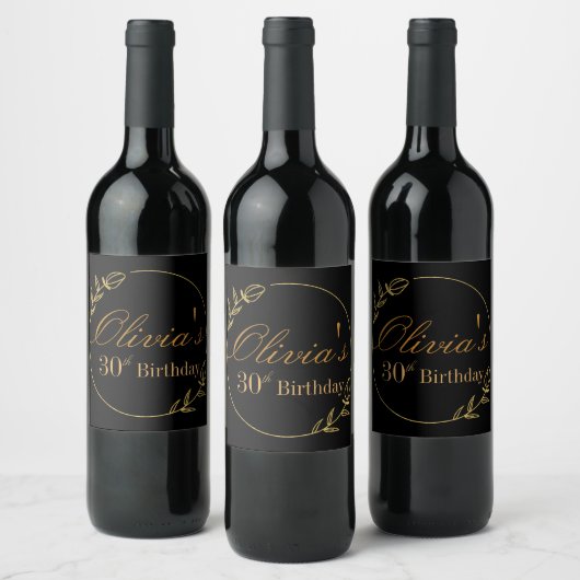 Étiquette Pour Bouteilles De Vin Black and Gold Personalized (Bouteilles)